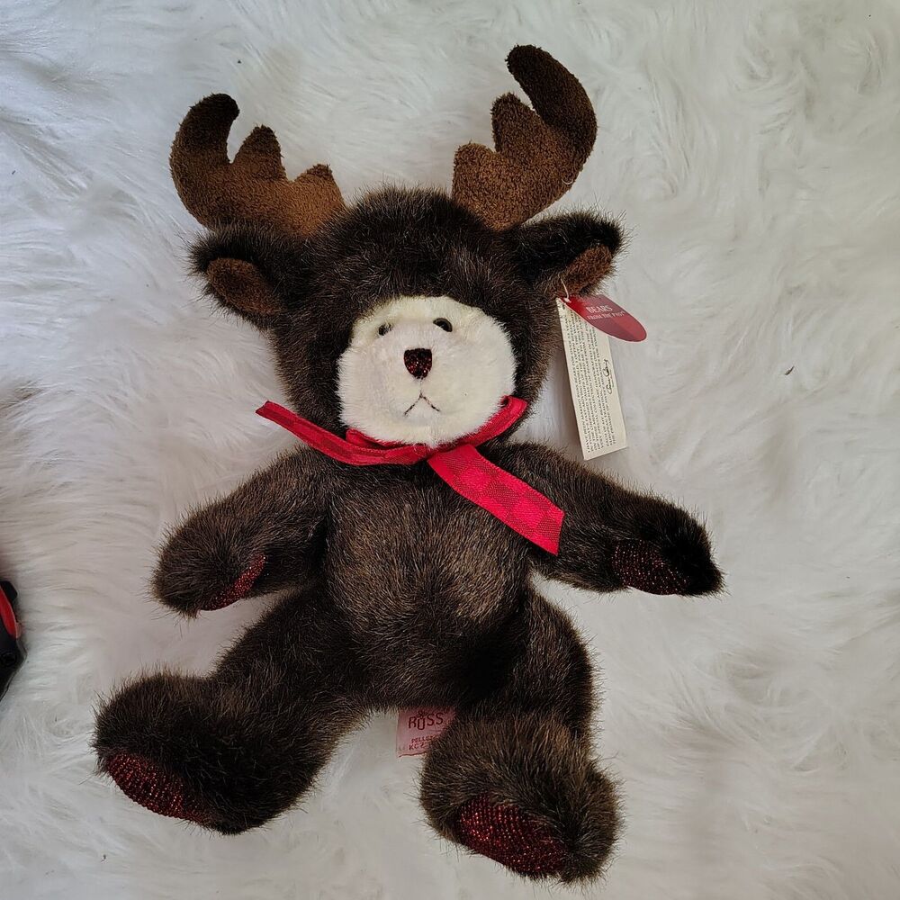 Russ Berrie Broose Teddy Bear Moose Costume Plush Bean Bag NWTS
